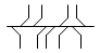 Графическое разветвление (слияние) линий электрической связи в линию групповой связи, разводка жил кабеля или проводов жгута под углом 45° - обозначение на схеме.