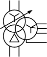 Трансформатор трехфазный трехобмоточный с ферромагнитным магнитопроводом; соединение обмоток звезда с регулированием под нагрузкой — треугольник — звезда с выведенной нейтральной (средней) точкой.