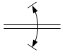 Линия механической связи, передающей движение вращательное в обоих направлениях с ограничением с двух сторон - обозначение на схеме (вариант 2).