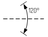 Линия механической связи, передающей движение вращательное в обоих направлениях на опредленный угол с ограничением с двух сторон - обозначение на схеме (вариант 1).