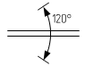 Линия механической связи, передающей движение вращательное в обоих направлениях на опредленный угол с ограничением с двух сторон - обозначение на схеме (вариант 2).