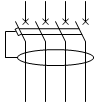 Дифференциальный автомат четырехполюсный - условное обозначение (вариант 2).